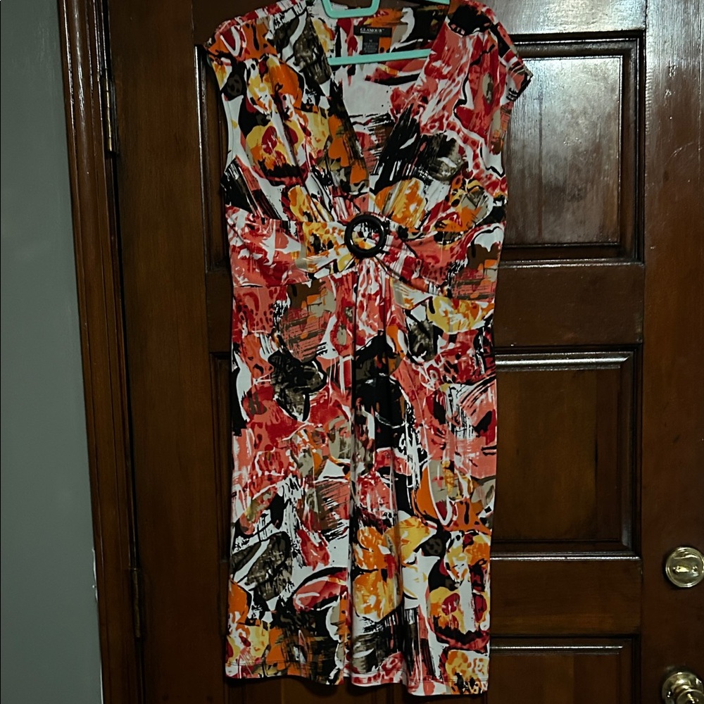 Glamour Red and Orange Abstract Midi Dress